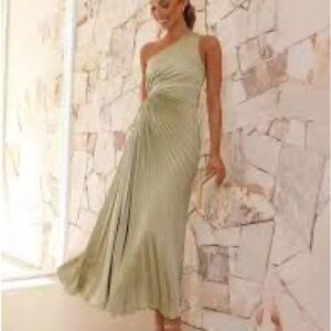 NWT Belle by Badgley Mischka Kelsey One Shoulder Pleated Dress - 14 MSRP: $209